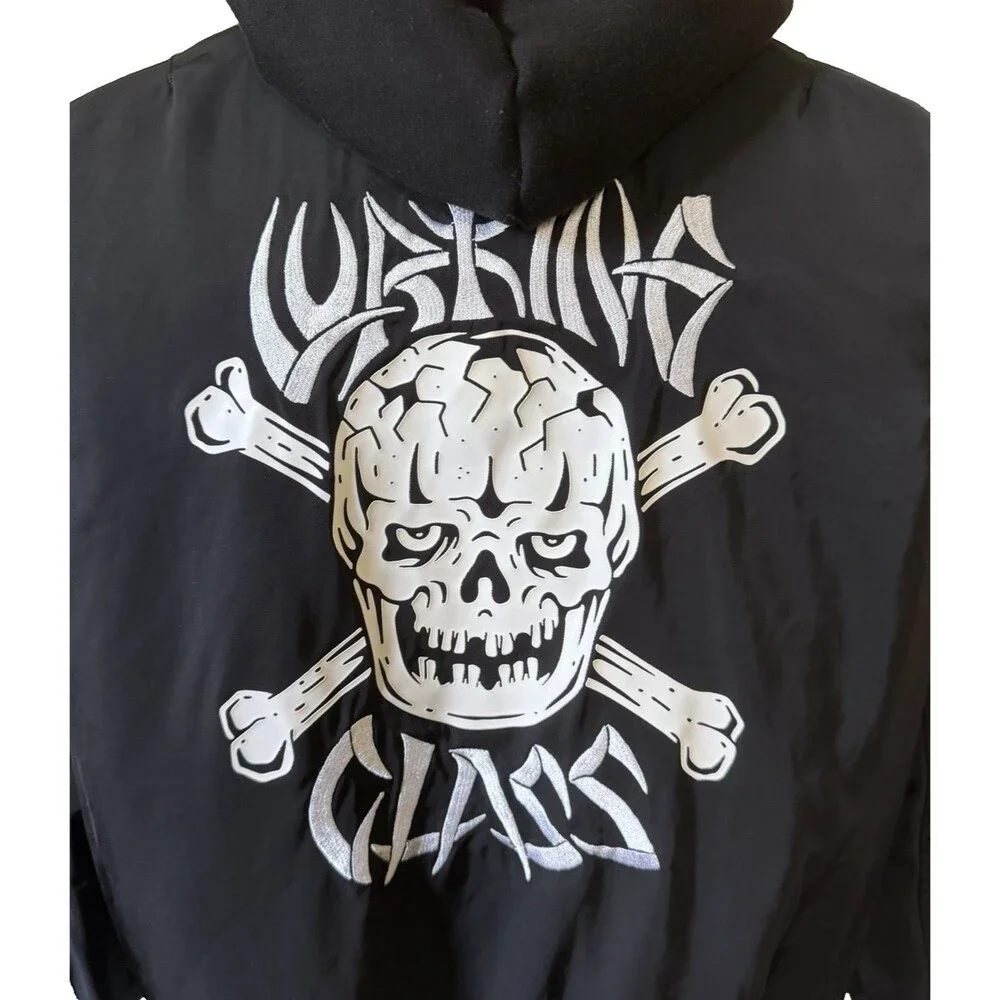 Lurking Class by Sketchy Tank Bomber Jacket Men's Size L Hooded Bones Skulls
